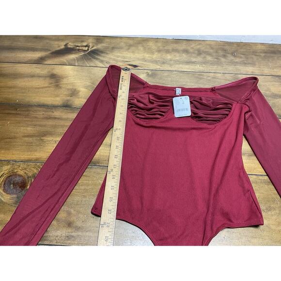 Free People On The Run Bustier Ruched Mesh Ribbed Bodysuit Large NWT - Picture 8 of 13